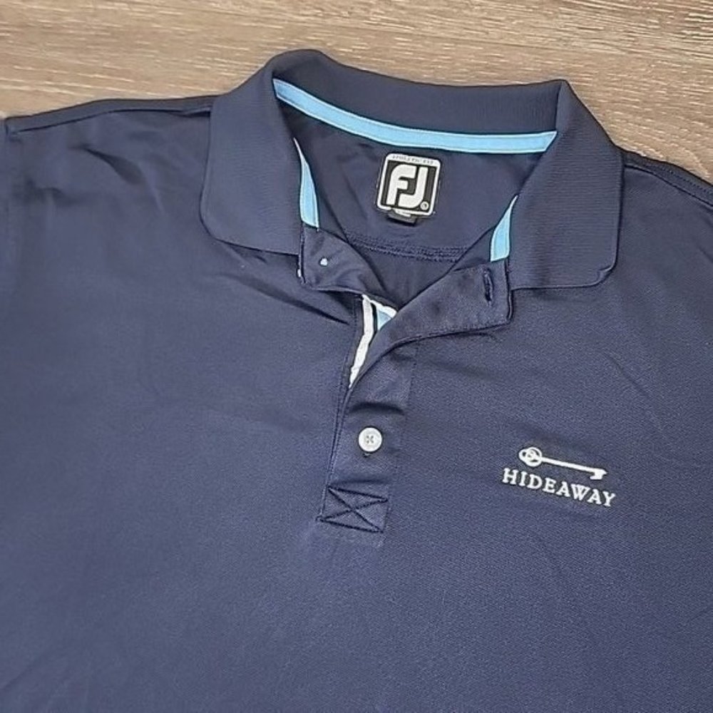 FootJoy Men's Large Athletic Fit Solid Blue‎ Stretch Golf Polo Shirt Hideaway